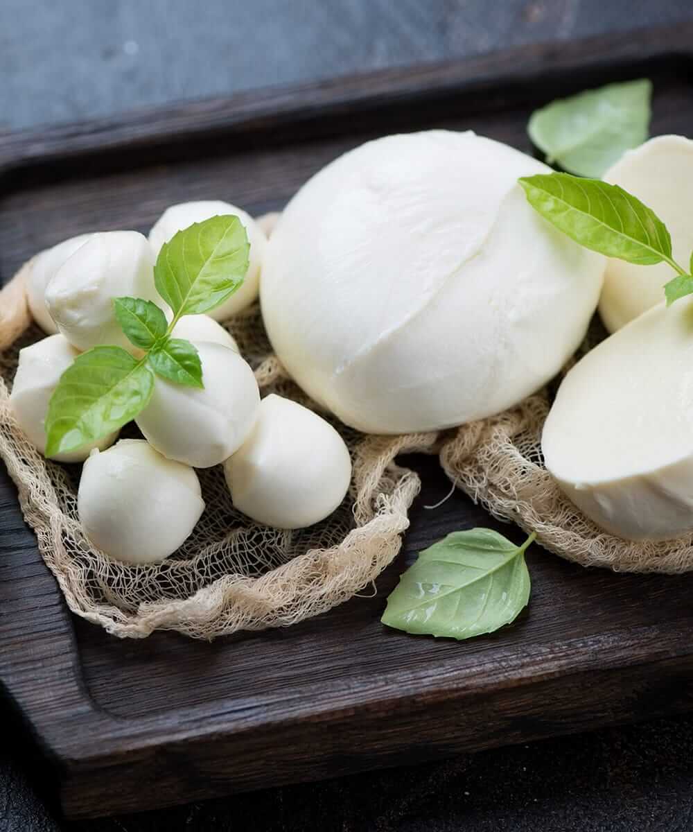 mozzarella served on cutting board